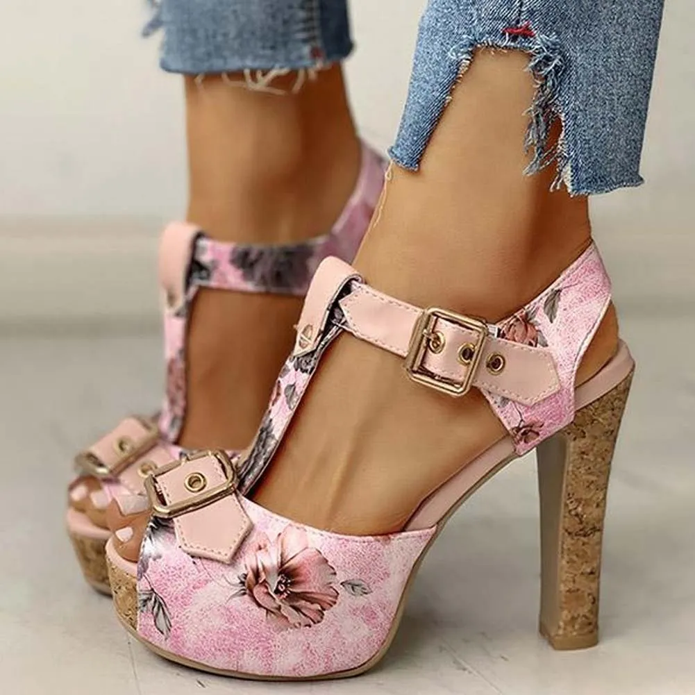 Amozae-- 2024 Summer For Dropship Platform Elegant Flowers Printed Shoes Woman Summer Party High Heels Sandals Big Size 32-46