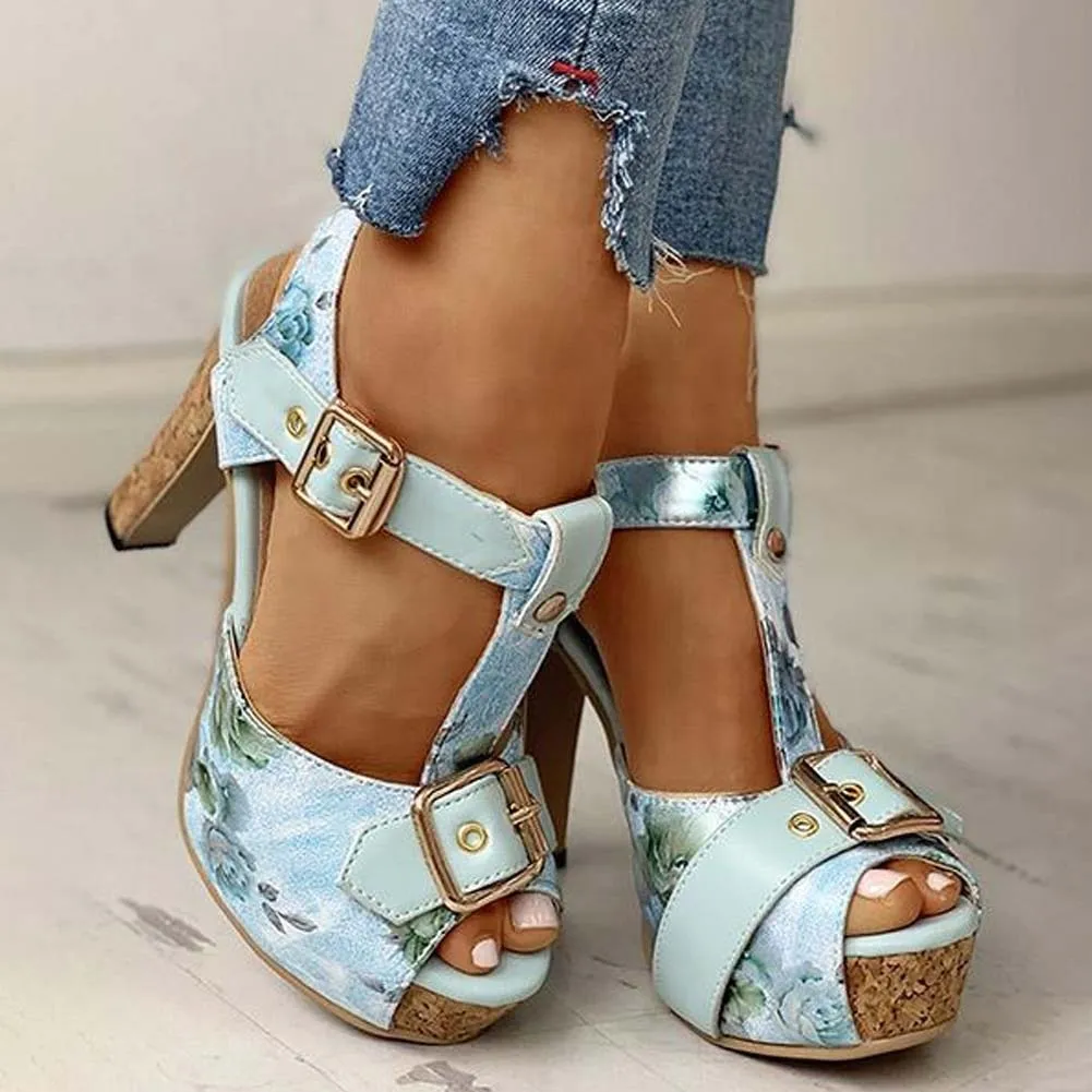 Amozae-- 2024 Summer For Dropship Platform Elegant Flowers Printed Shoes Woman Summer Party High Heels Sandals Big Size 32-46