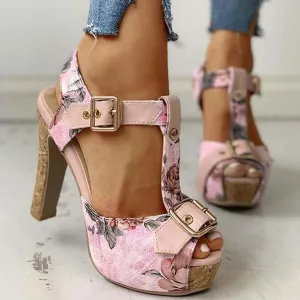 Amozae-- 2024 Summer For Dropship Platform Elegant Flowers Printed Shoes Woman Summer Party High Heels Sandals Big Size 32-46