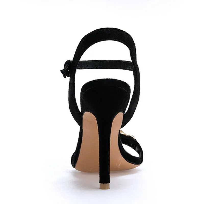 Black High Heel Suede Summer Party & Evening Sandals