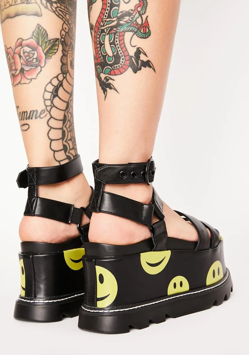 Black Keep Smiling Platform Sandals
