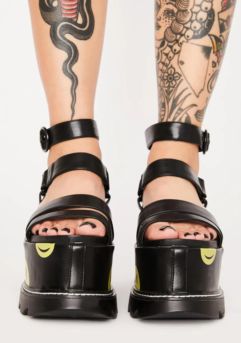 Black Keep Smiling Platform Sandals