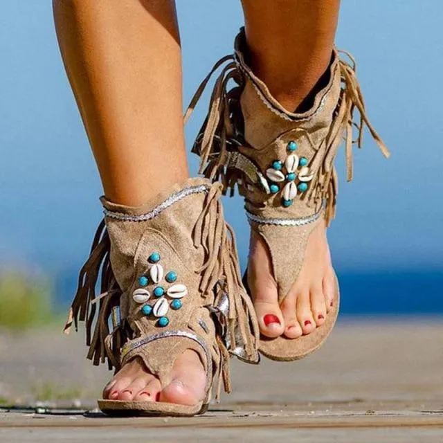 Boho Vintage Beaded Tassel Sandals