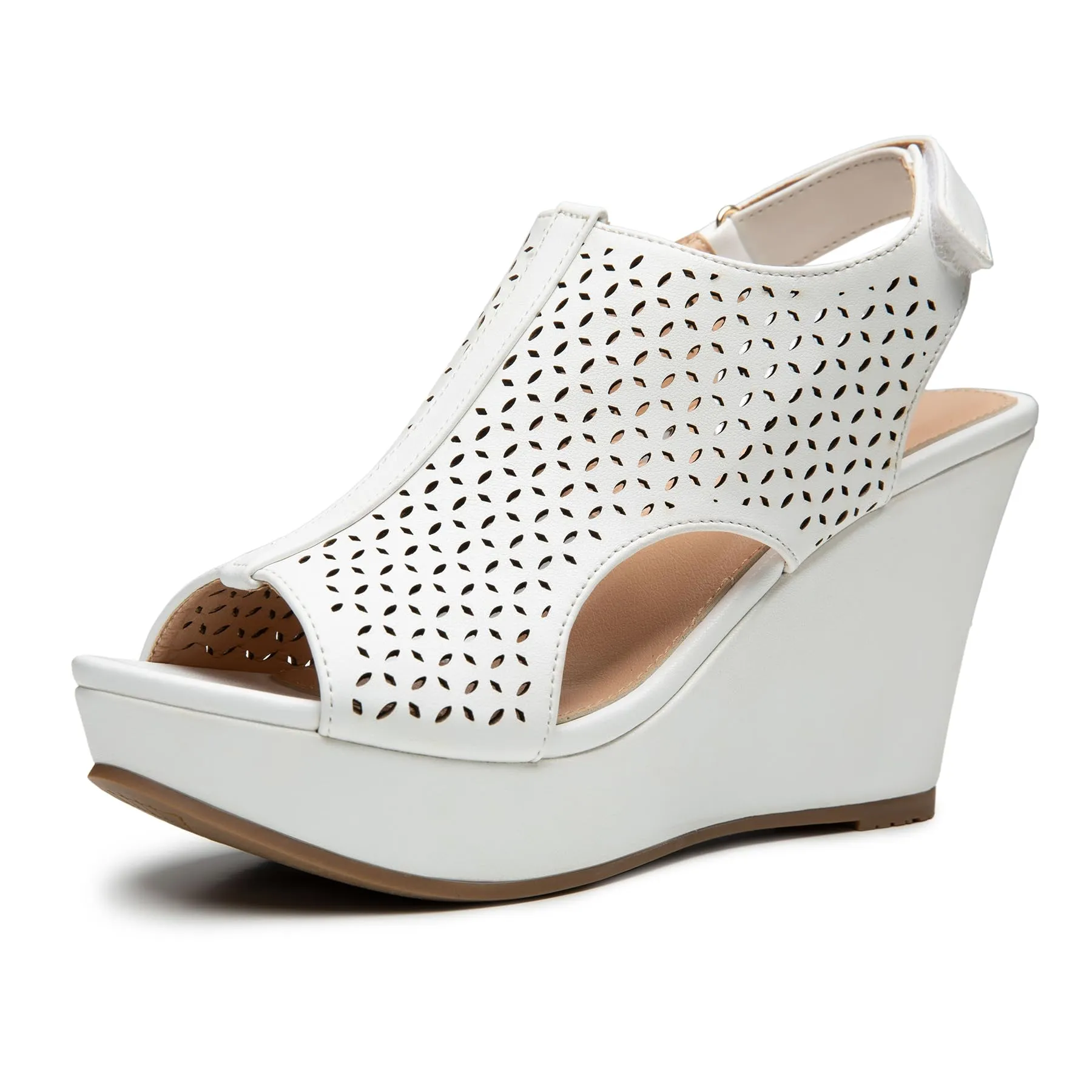 Chic Brown Open Toe Preforated Wedge Sandals