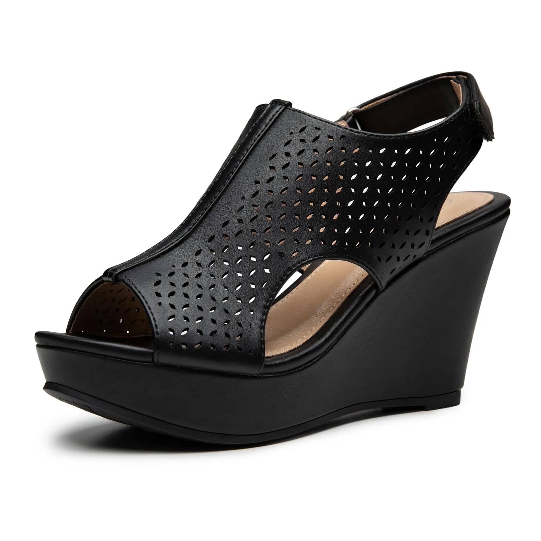 Chic Brown Open Toe Preforated Wedge Sandals