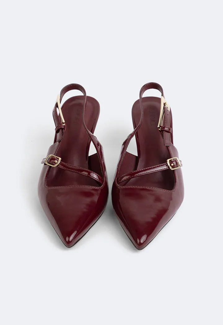 Choice Buckled Strap Sling Back Heels Burgundy