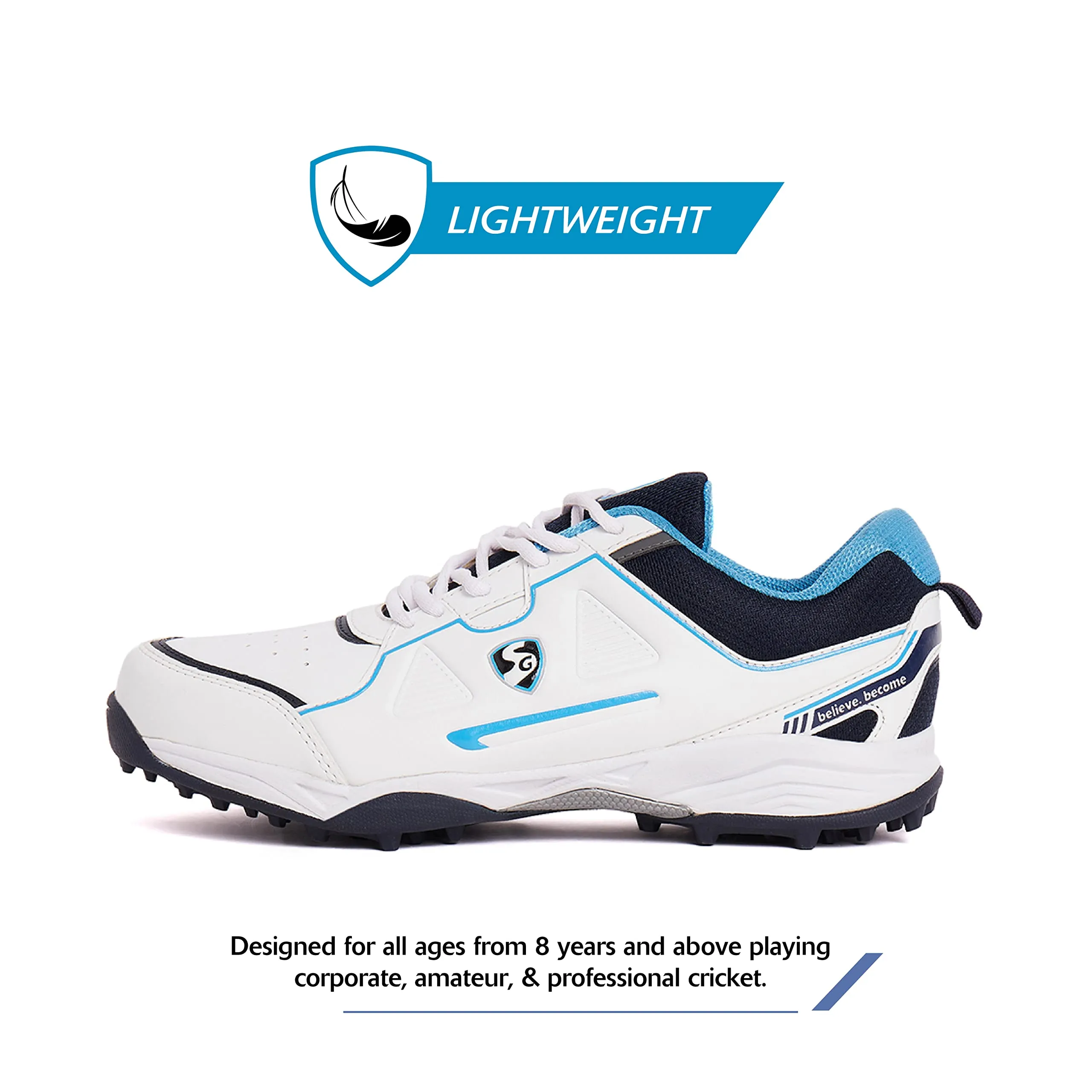 Cricket Rubber Stud Club 5 0 White/Navy/Teal