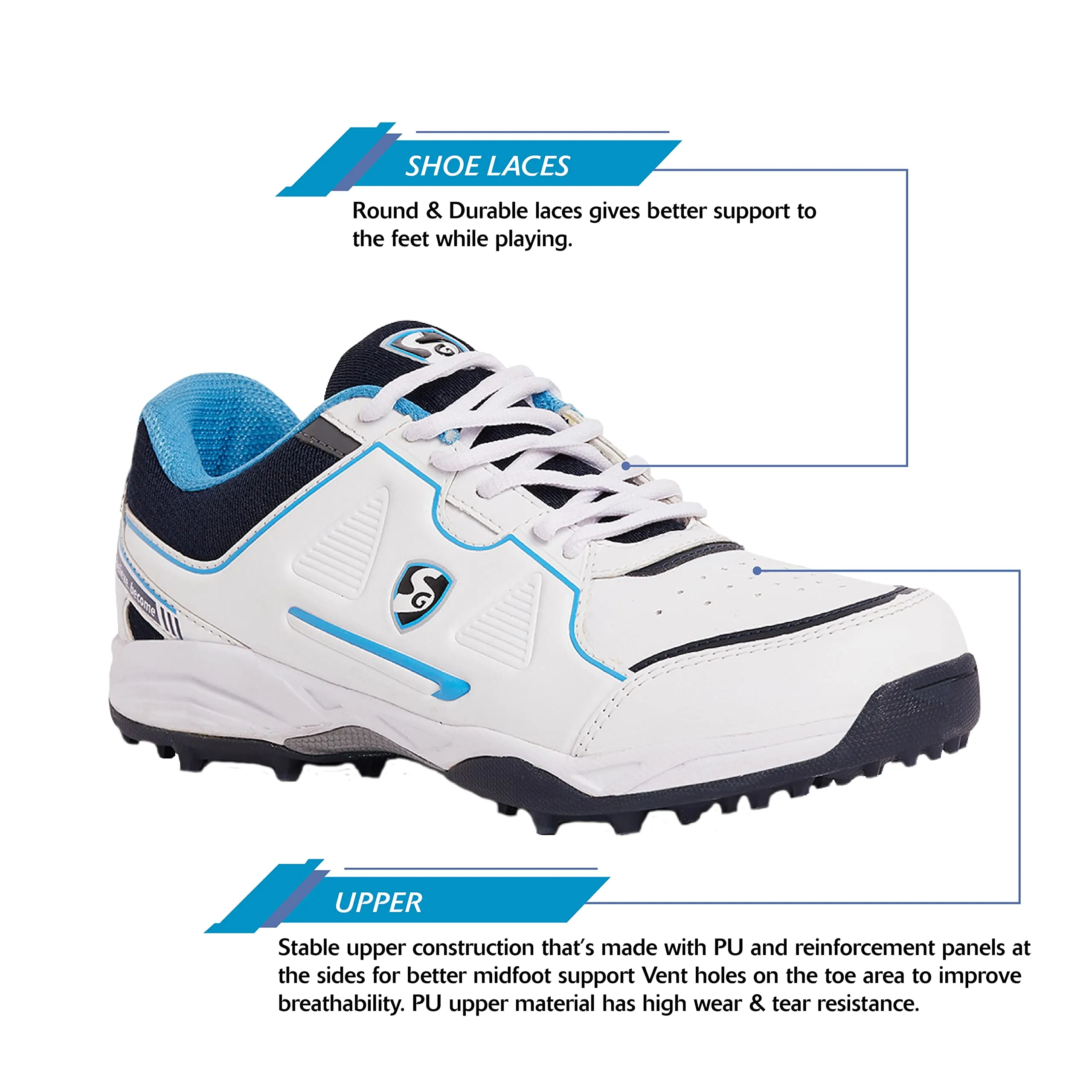 Cricket Rubber Stud Club 5 0 White/Navy/Teal