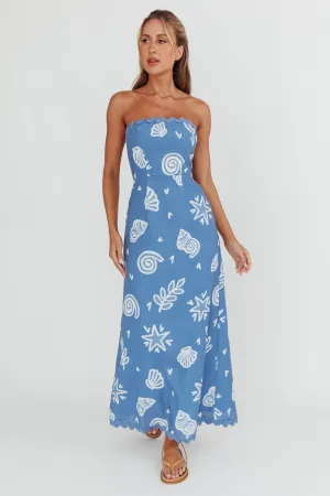 Cypress Ric Rac Trim Strapless Dress Shell Blue