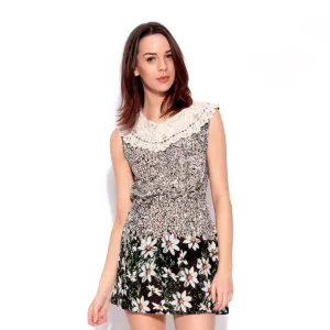 Diva Dames Womens Green Floral Crochet Summer Mini Dress