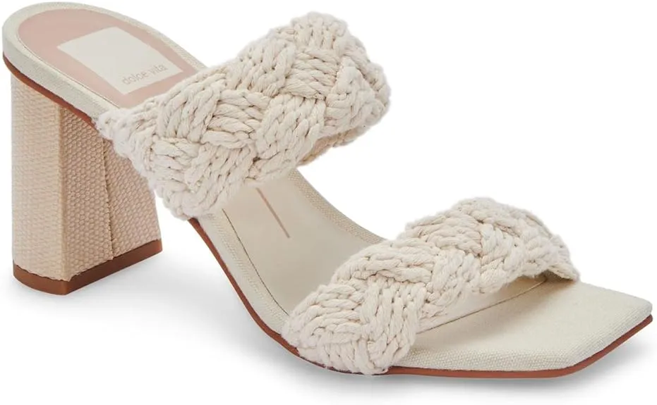 Dolce Vita Play Ivory Rope Slip On Squared Open Toe Block Heeled Dress Sandals