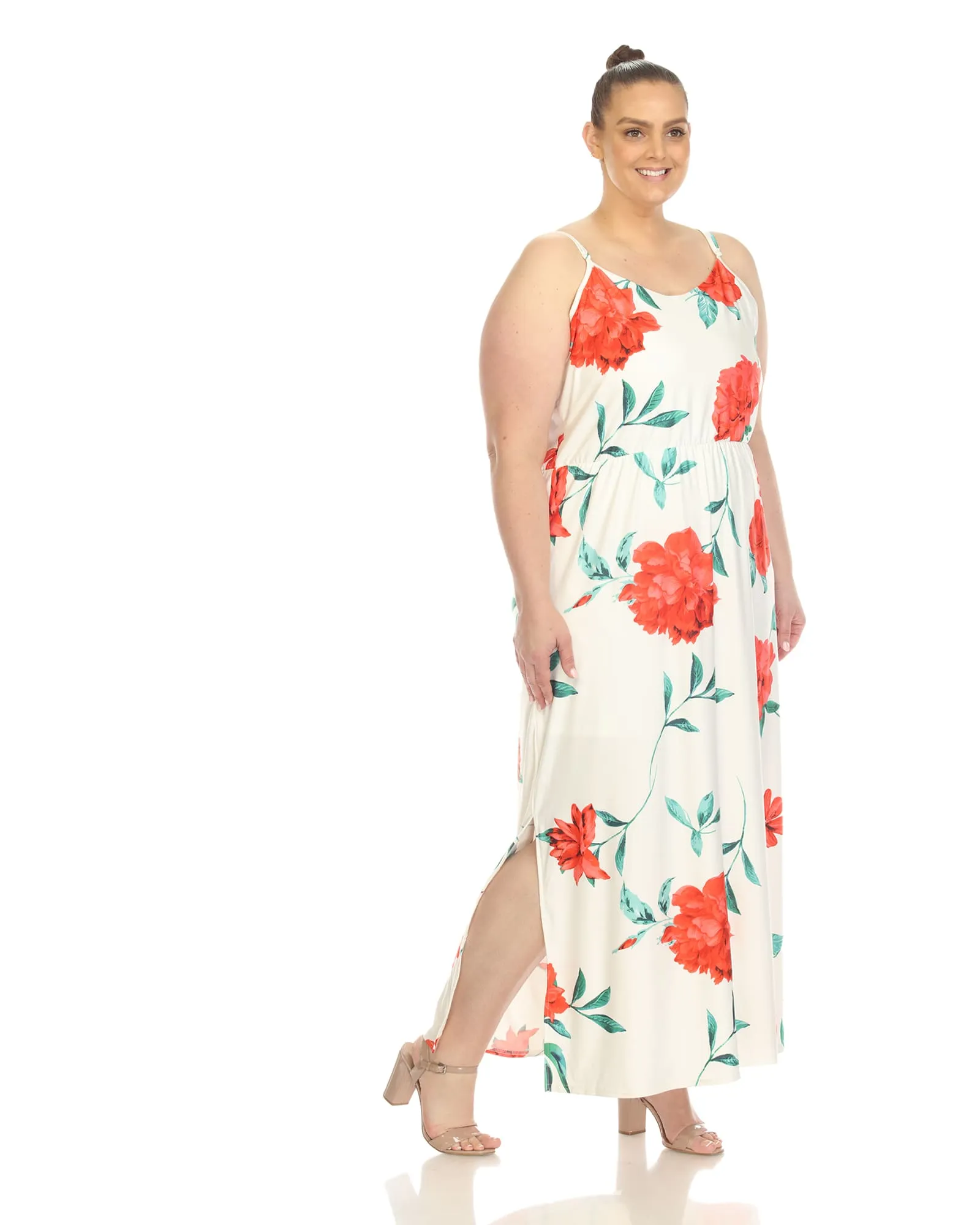 Floral Strap Maxi Dress | White Red