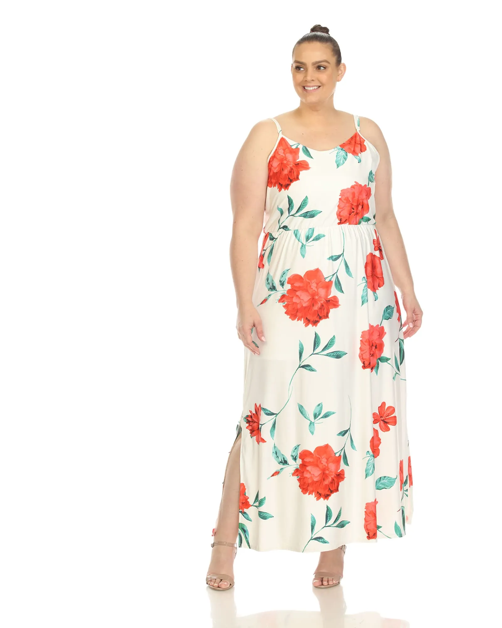 Floral Strap Maxi Dress | White Red