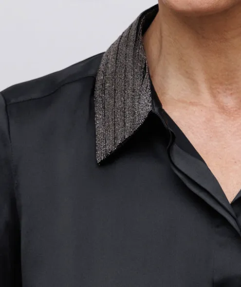 Go Silk Go Le Blouse W/Beaded Collar