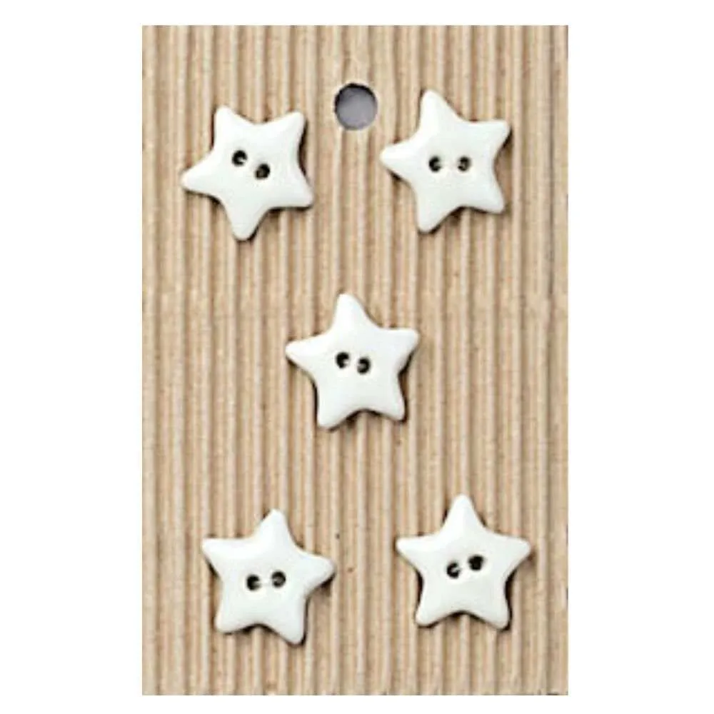 Handmade Buttons White Stars - Set of 5 (L235)