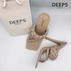 JIA - CROSS OVER TOE POST BRAIDED HEELS NUDE