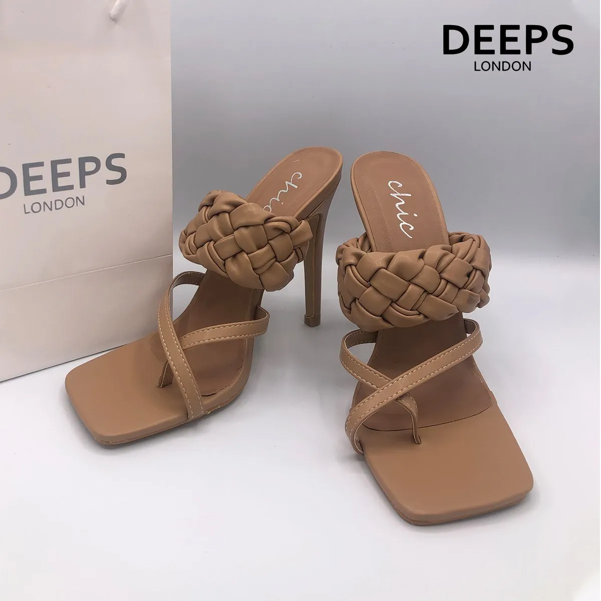 JIA - CROSS OVER TOE POST BRAIDED HEELS NUDE
