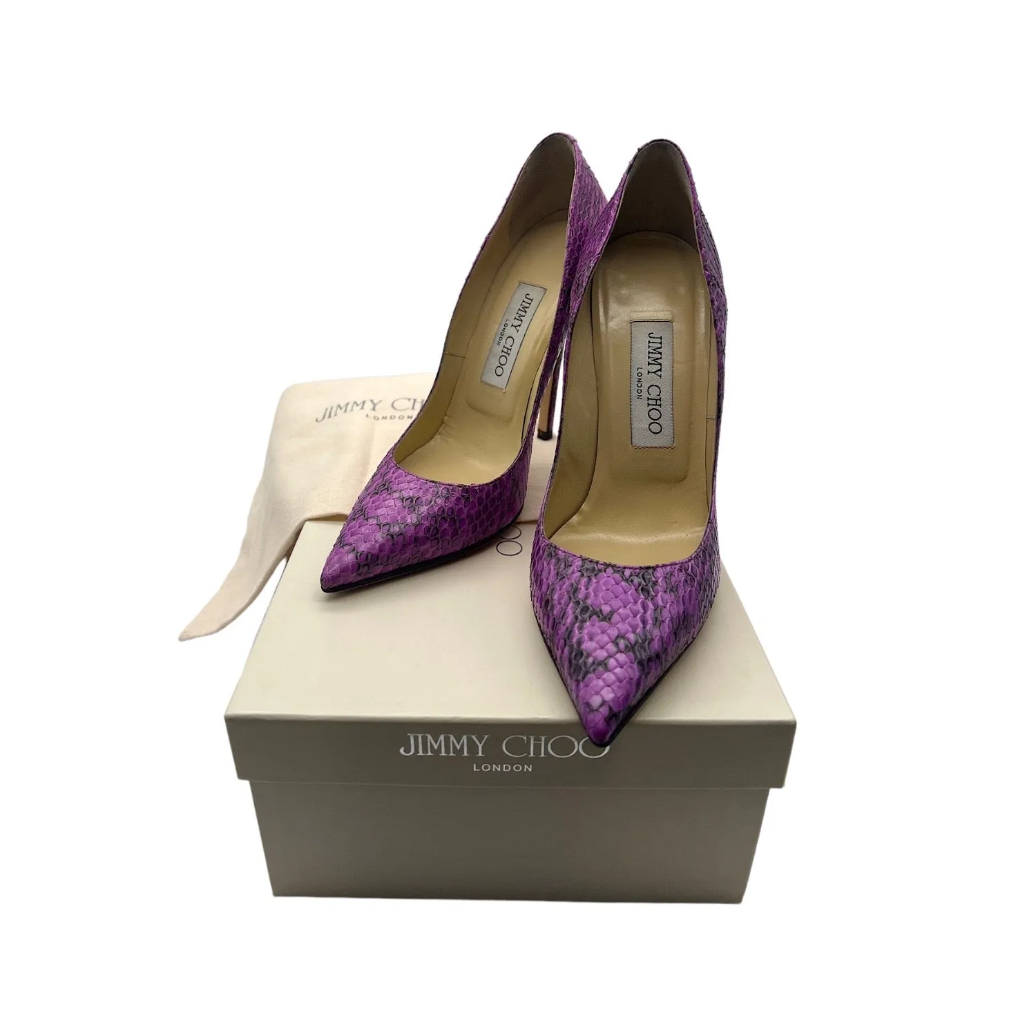 Jimmy Choo Glossy Elaphe Orchid Heels - Sz. 36