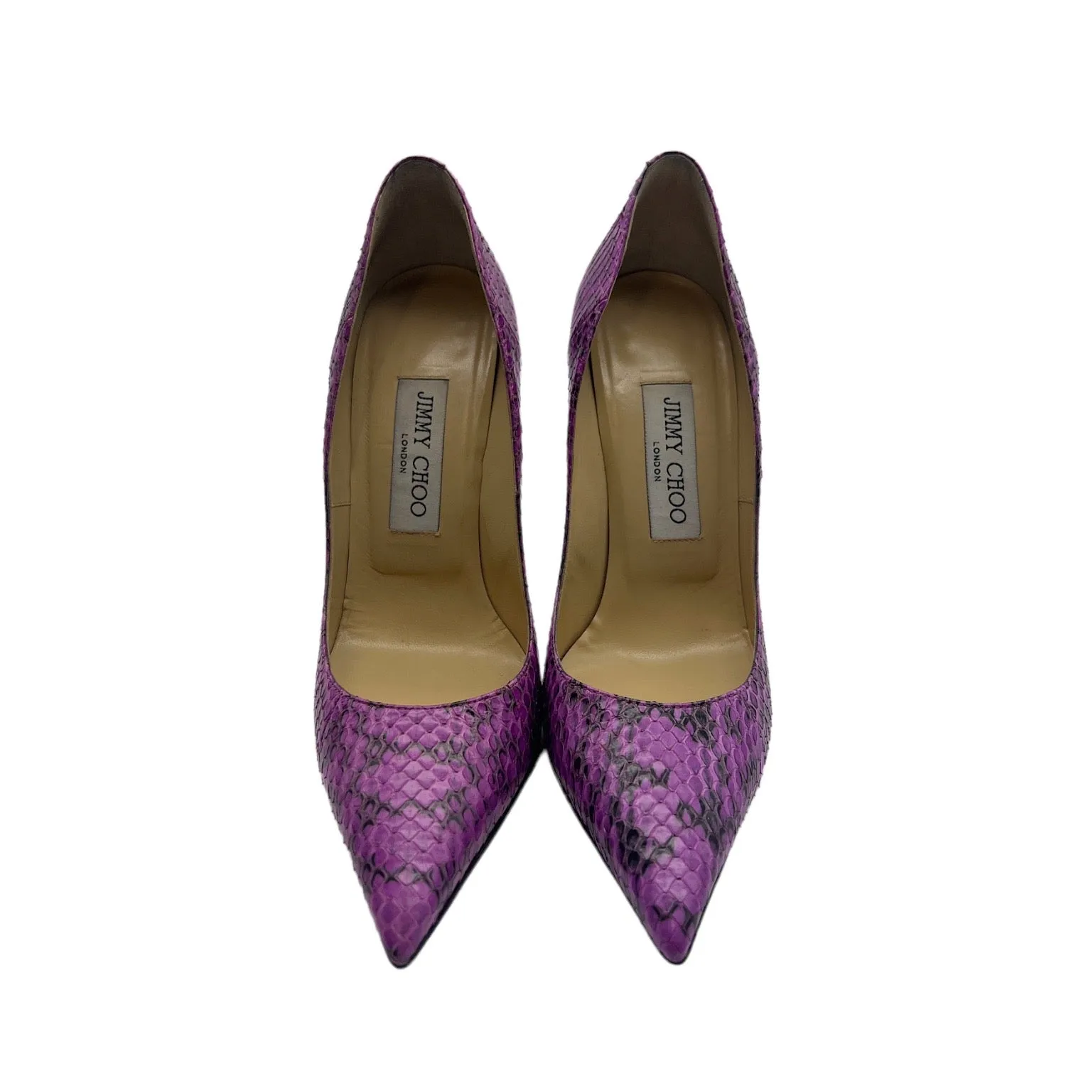 Jimmy Choo Glossy Elaphe Orchid Heels - Sz. 36