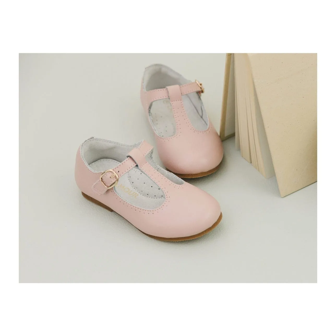 L'Amour Eleanor T-Strap Flat in Pink