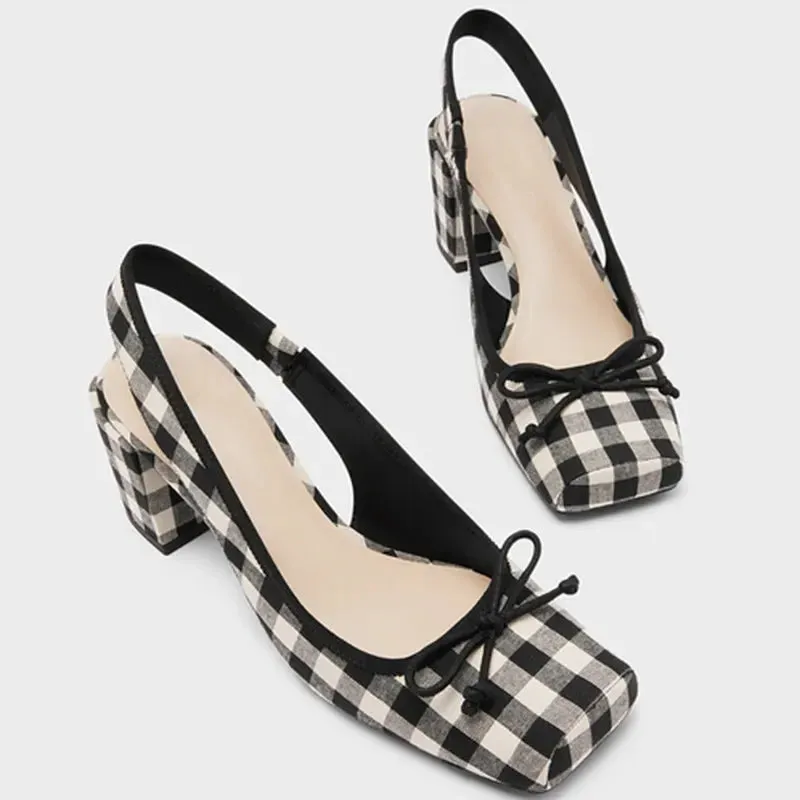 Lolita Retro Gingham Square Toe Mary Janes