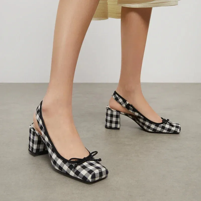 Lolita Retro Gingham Square Toe Mary Janes