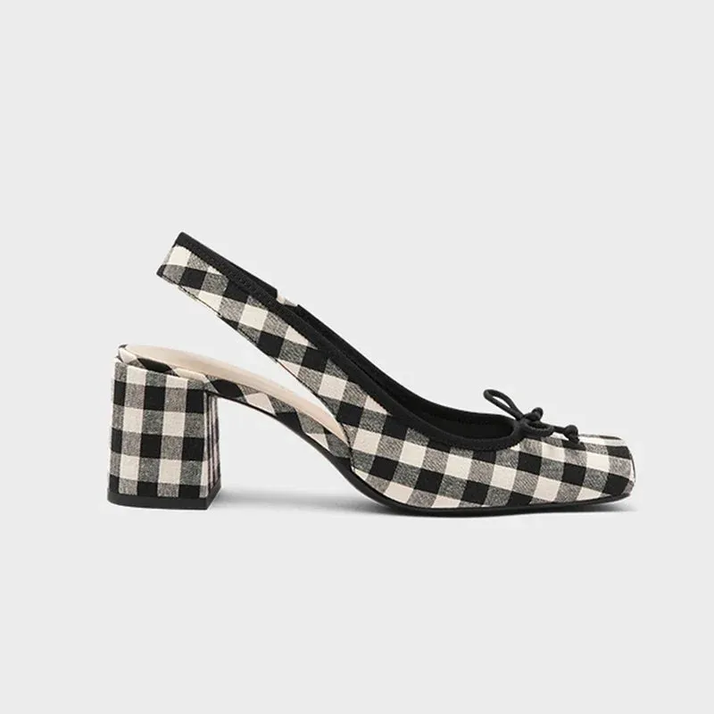 Lolita Retro Gingham Square Toe Mary Janes