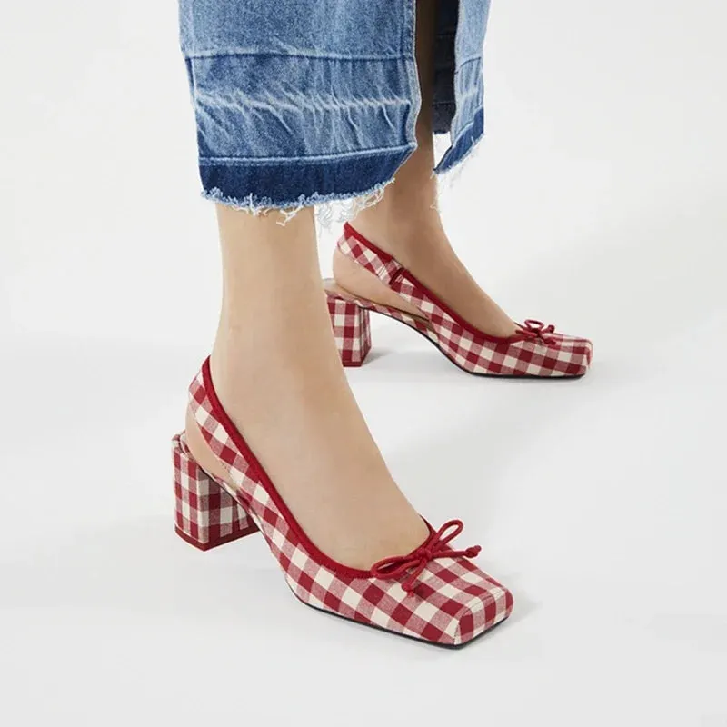 Lolita Retro Gingham Square Toe Mary Janes