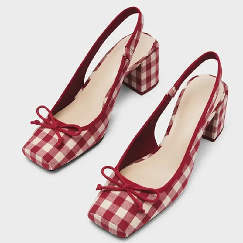 Lolita Retro Gingham Square Toe Mary Janes