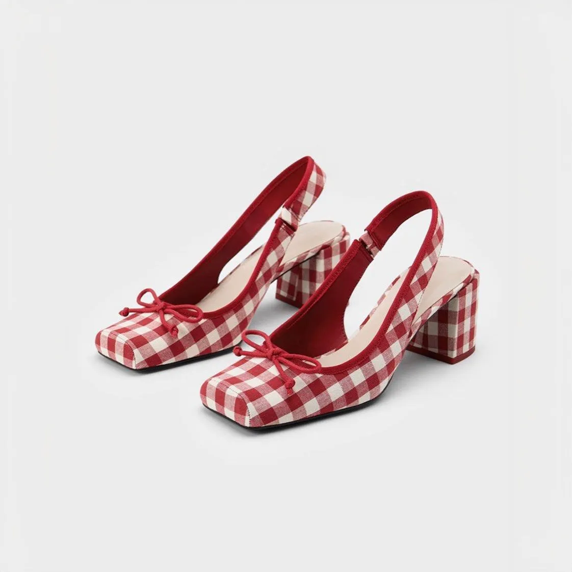 Lolita Retro Gingham Square Toe Mary Janes