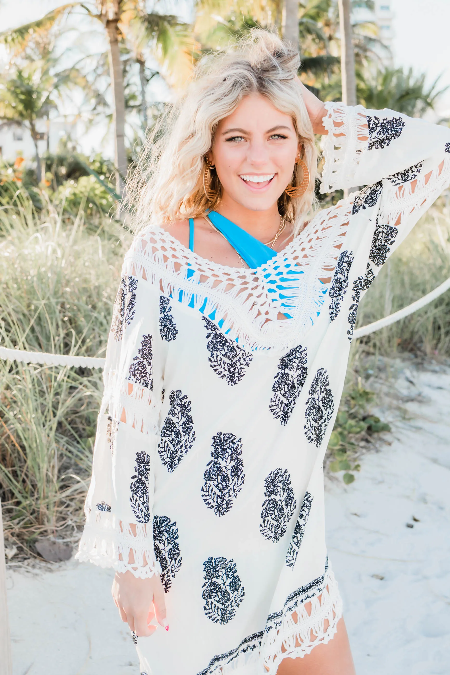 Nautical Crochet White Dress - Final Sale