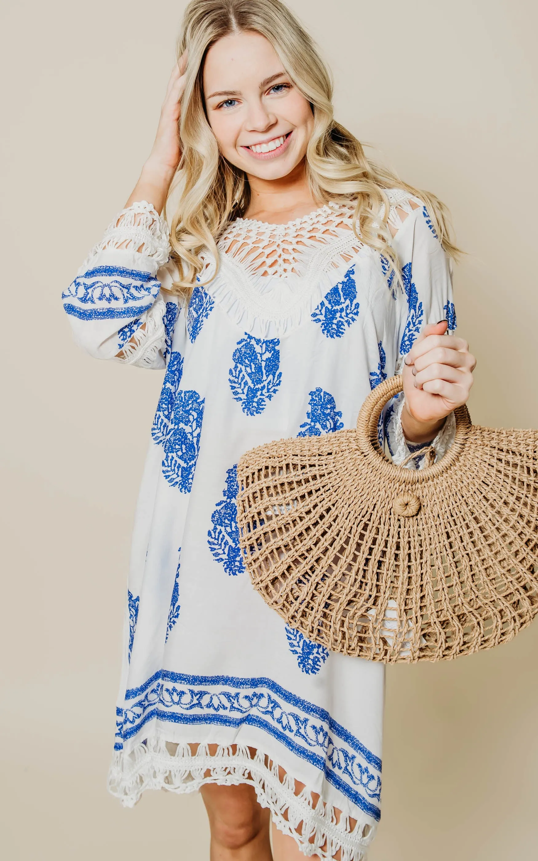 Nautical Crochet White Dress - Final Sale