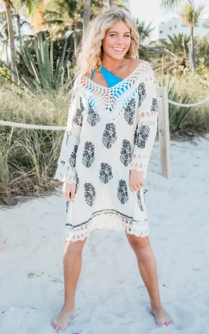 Nautical Crochet White Dress - Final Sale