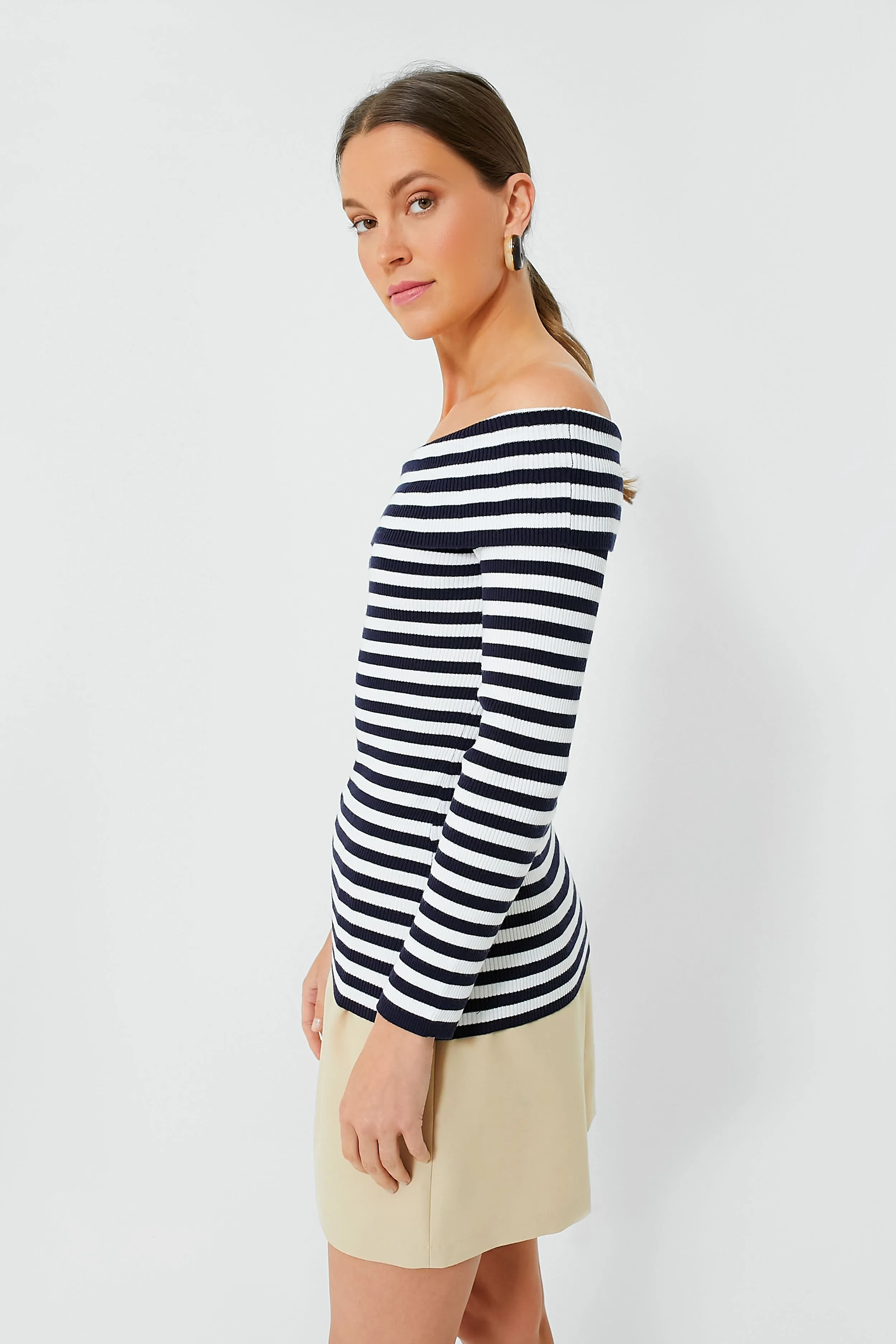 Navy Stripe Off The Shoulder Reese Top