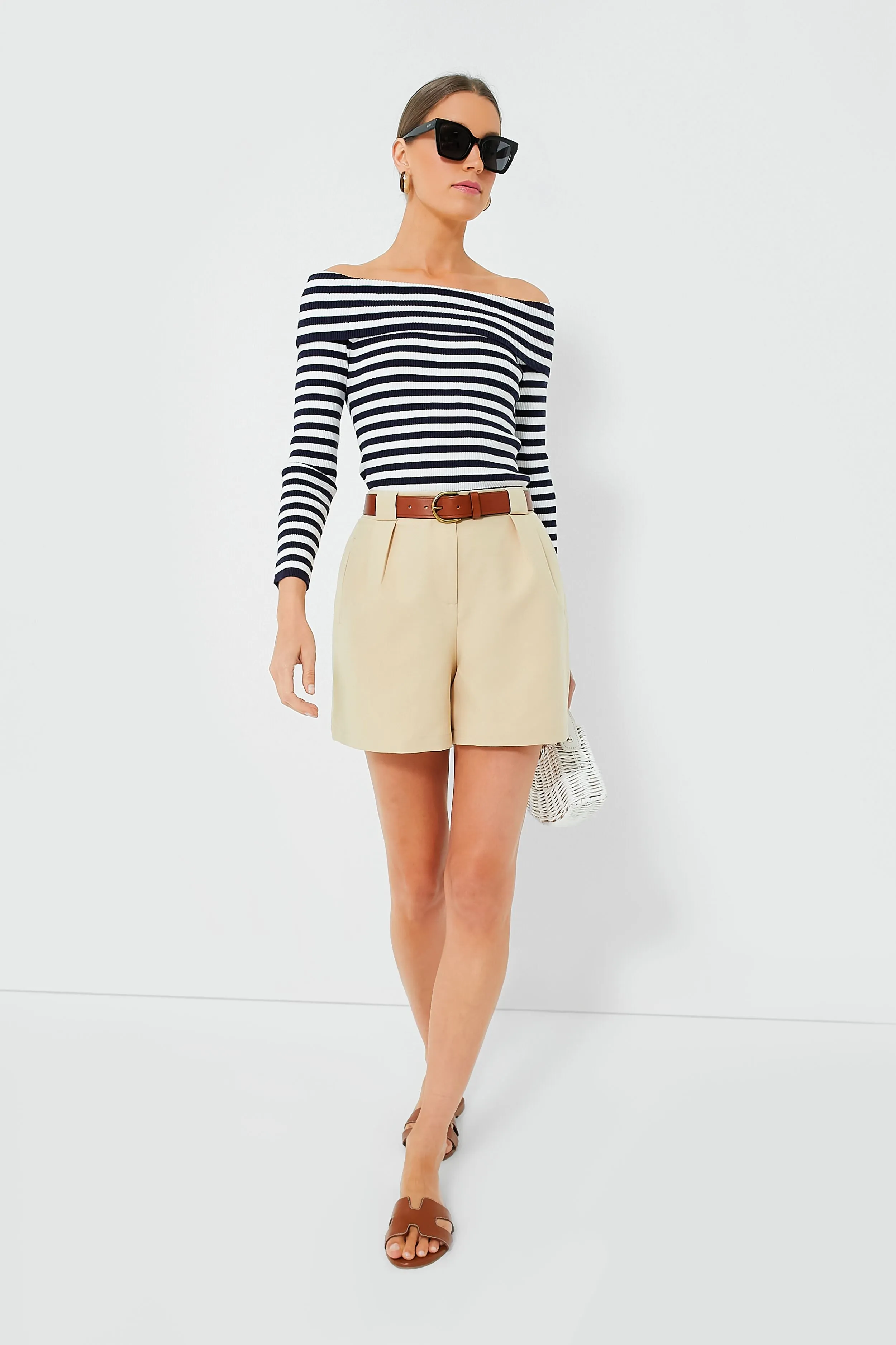 Navy Stripe Off The Shoulder Reese Top
