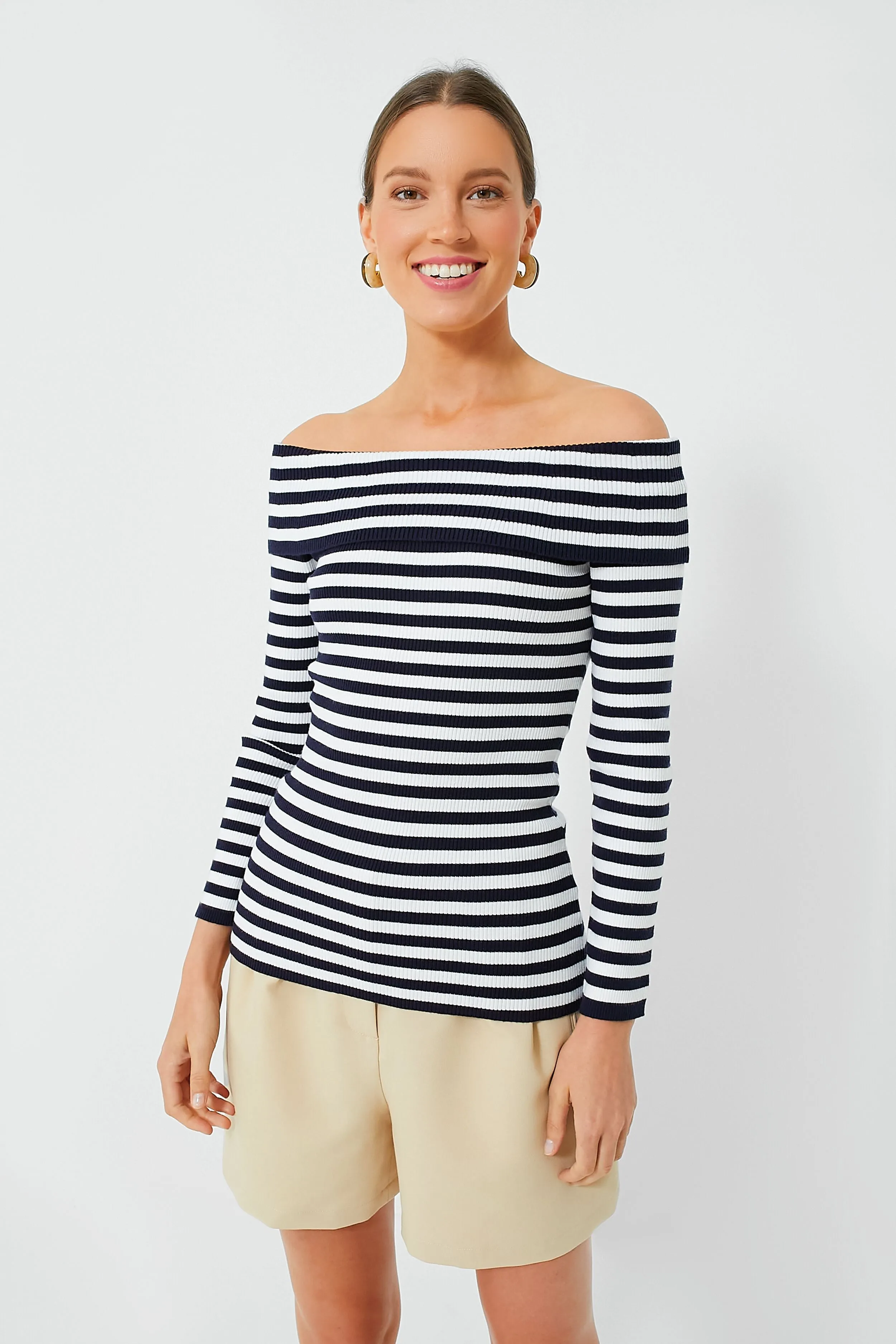 Navy Stripe Off The Shoulder Reese Top