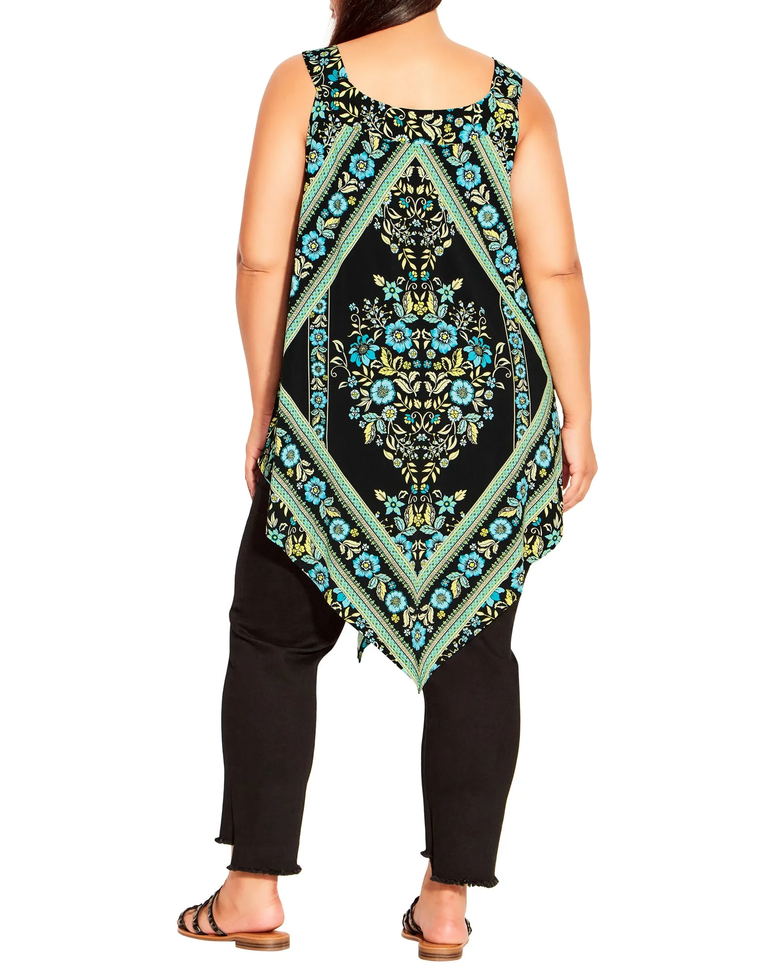 Nicole Asymmetrical Scarf Print Tunic | Black / Turquoise