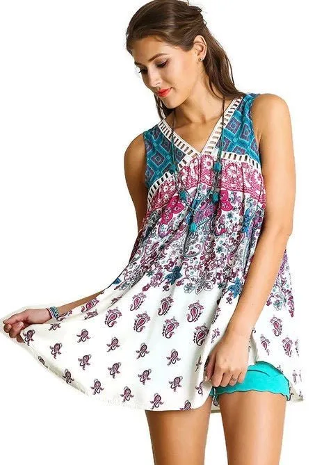 Paisley Print Sleeveless Tunic