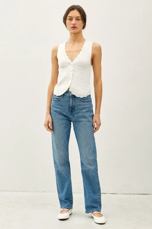 Sabrina Sleeveless Button Down Crochet Knit Sweater Top White