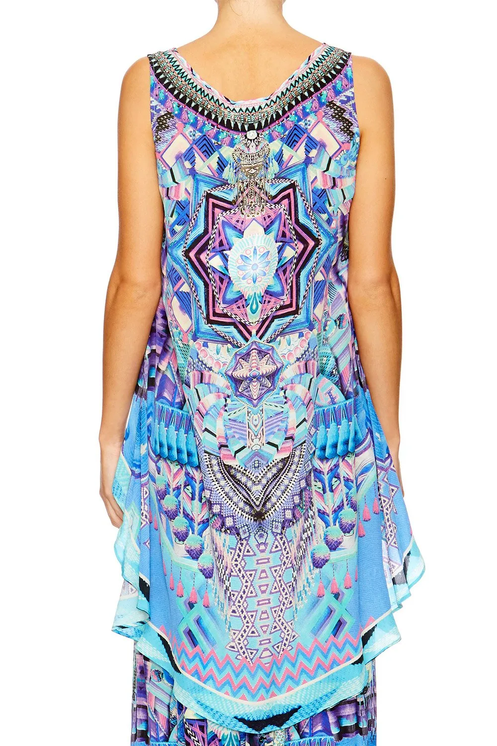 SCOOP NECK TOP WITH LONG BACK THREADS OF COSMOS