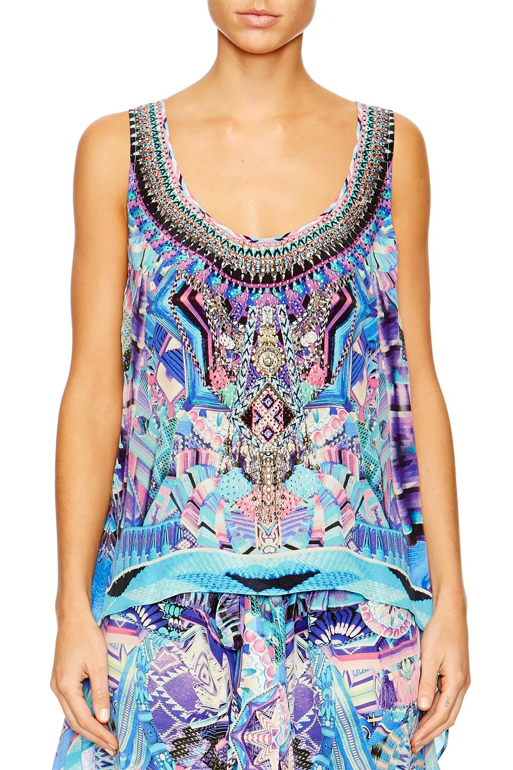 SCOOP NECK TOP WITH LONG BACK THREADS OF COSMOS