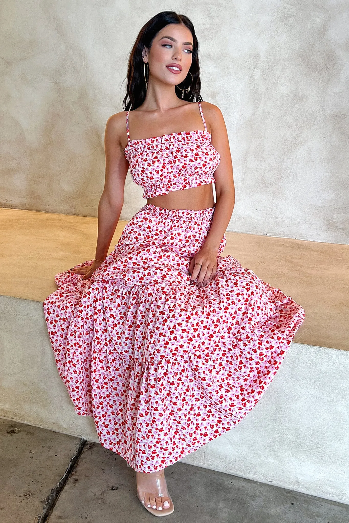 Selina Crop - Red Floral