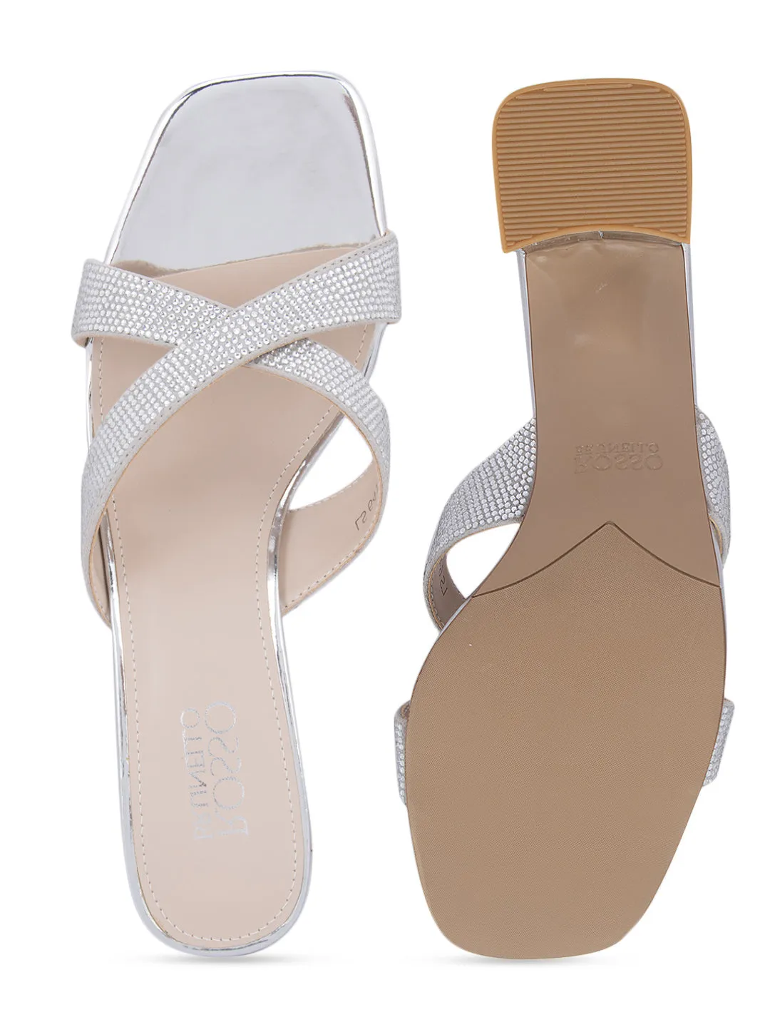 Silver Studded Criss Cross Strap Heels