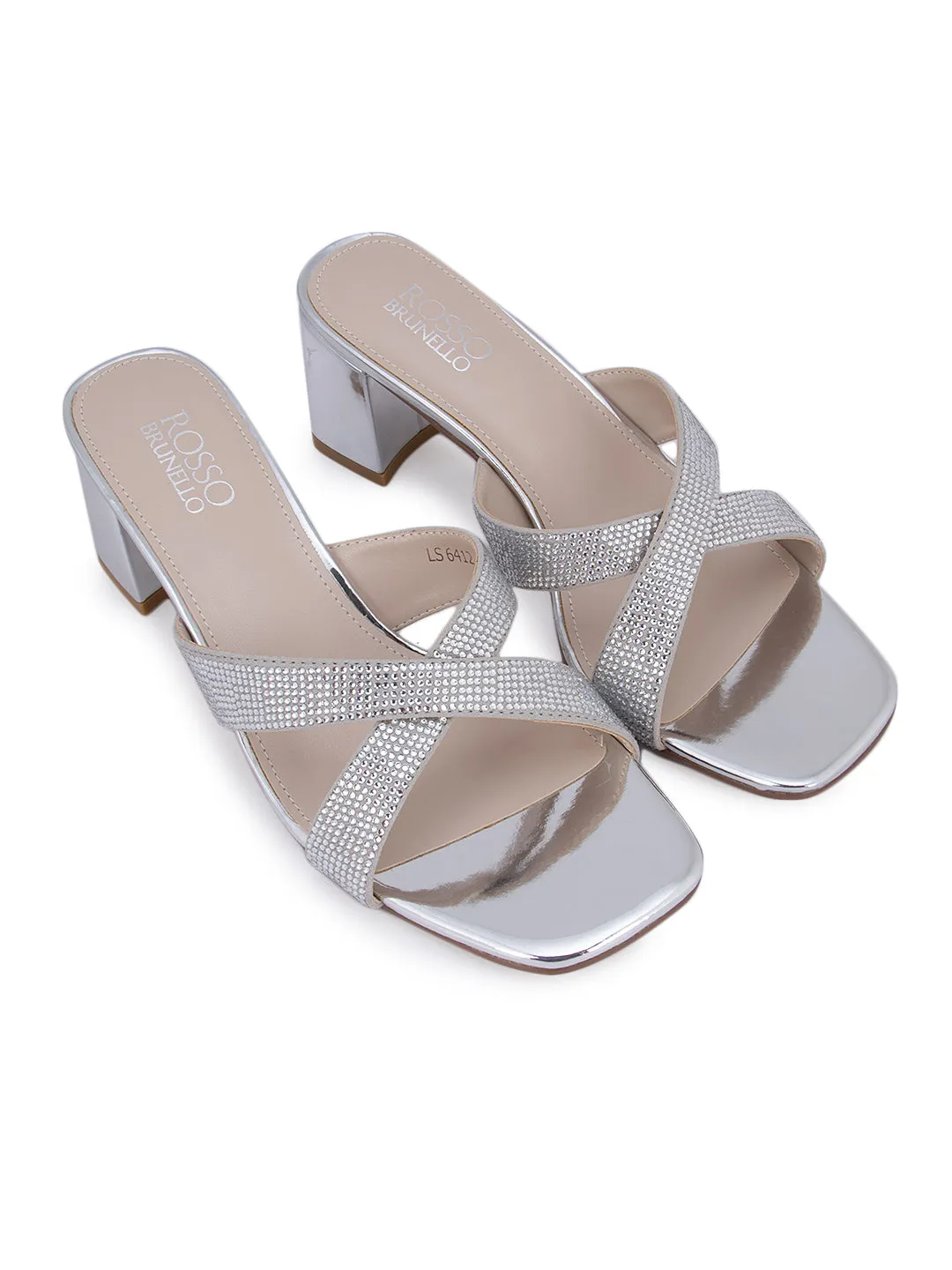 Silver Studded Criss Cross Strap Heels