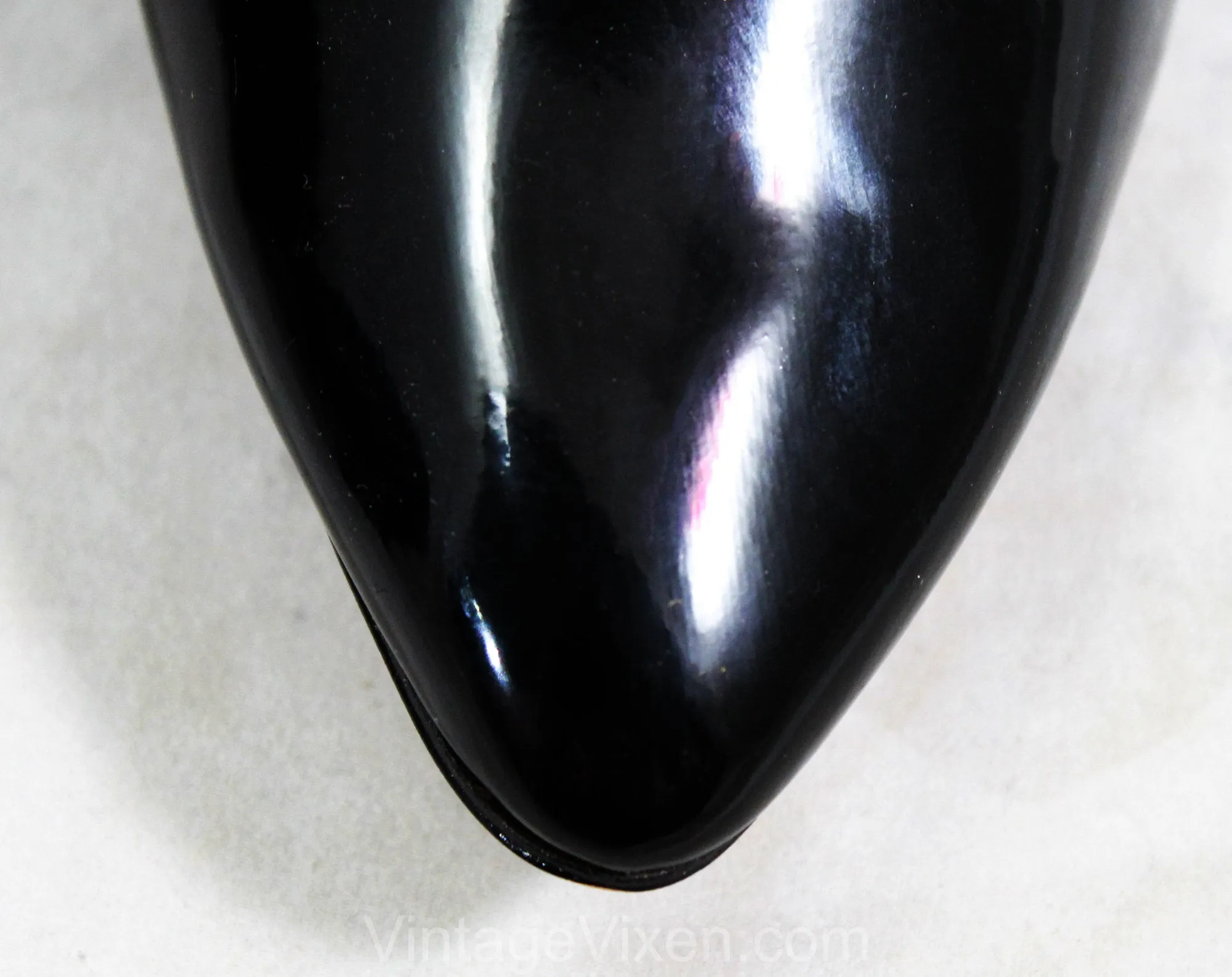 Size 10 1950s Black Stilettos - Authentic 50s Glossy Faux Patent Leather Shoes - Sexy 3 Inch High Heels - Unworn 50's Deadstock - 10B