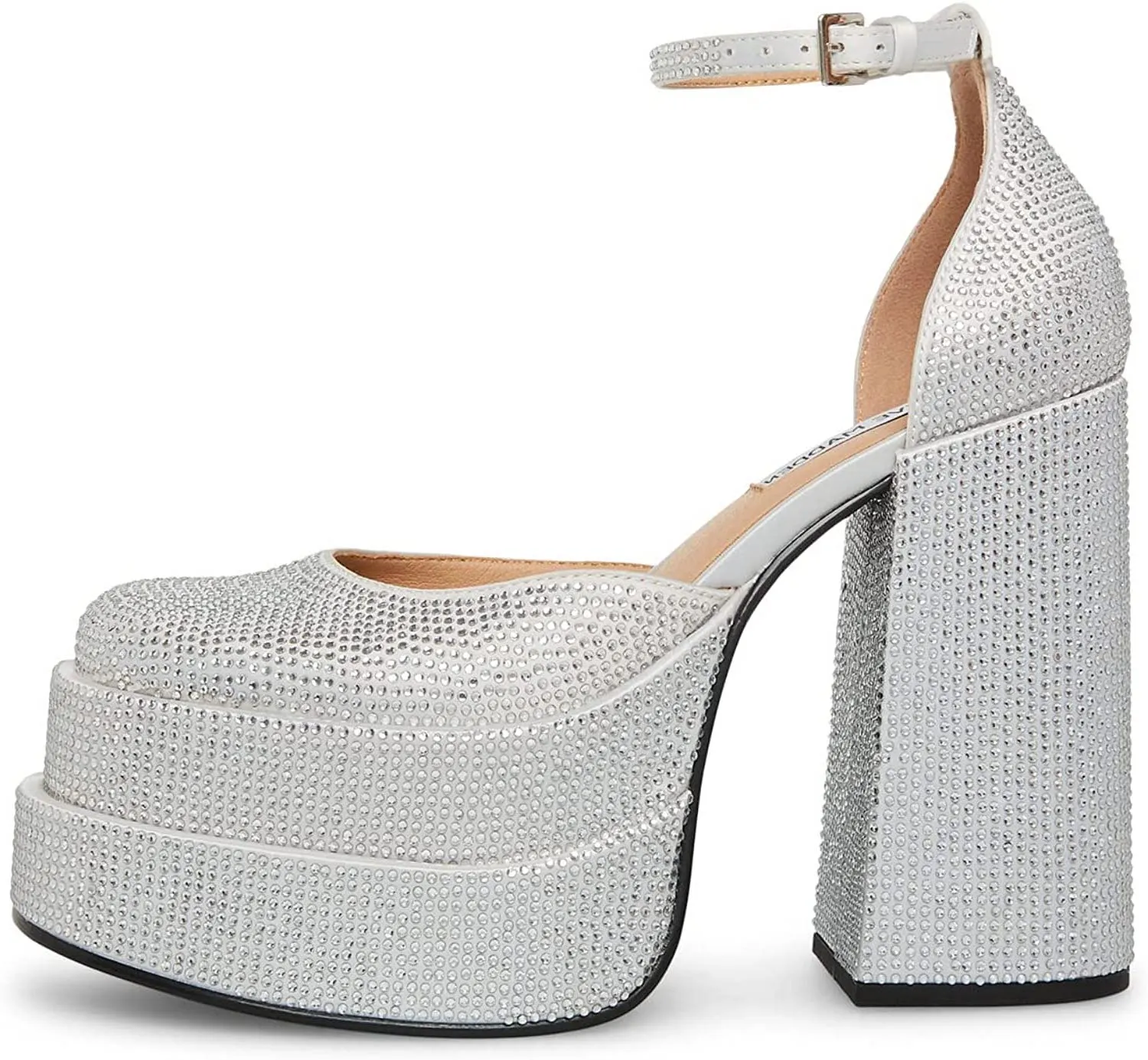 Steve Madden Charlize Crystal Block Heel Ankle Strap Squared Toe Fashion Pumps