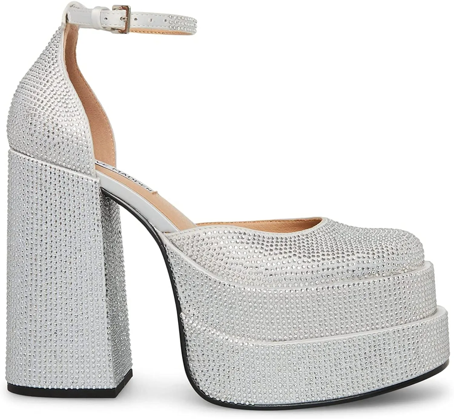 Steve Madden Charlize Crystal Block Heel Ankle Strap Squared Toe Fashion Pumps