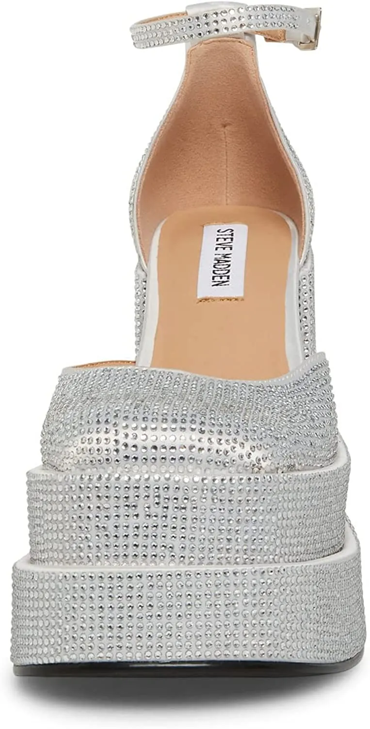 Steve Madden Charlize Crystal Block Heel Ankle Strap Squared Toe Fashion Pumps