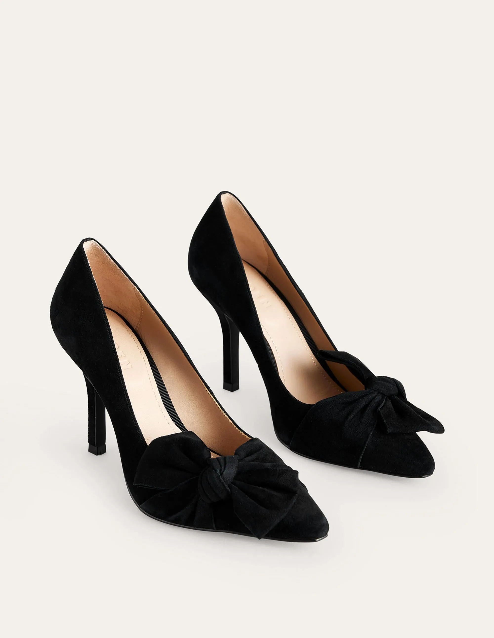 Suede-Bow Heeled Courts-Black Suede
