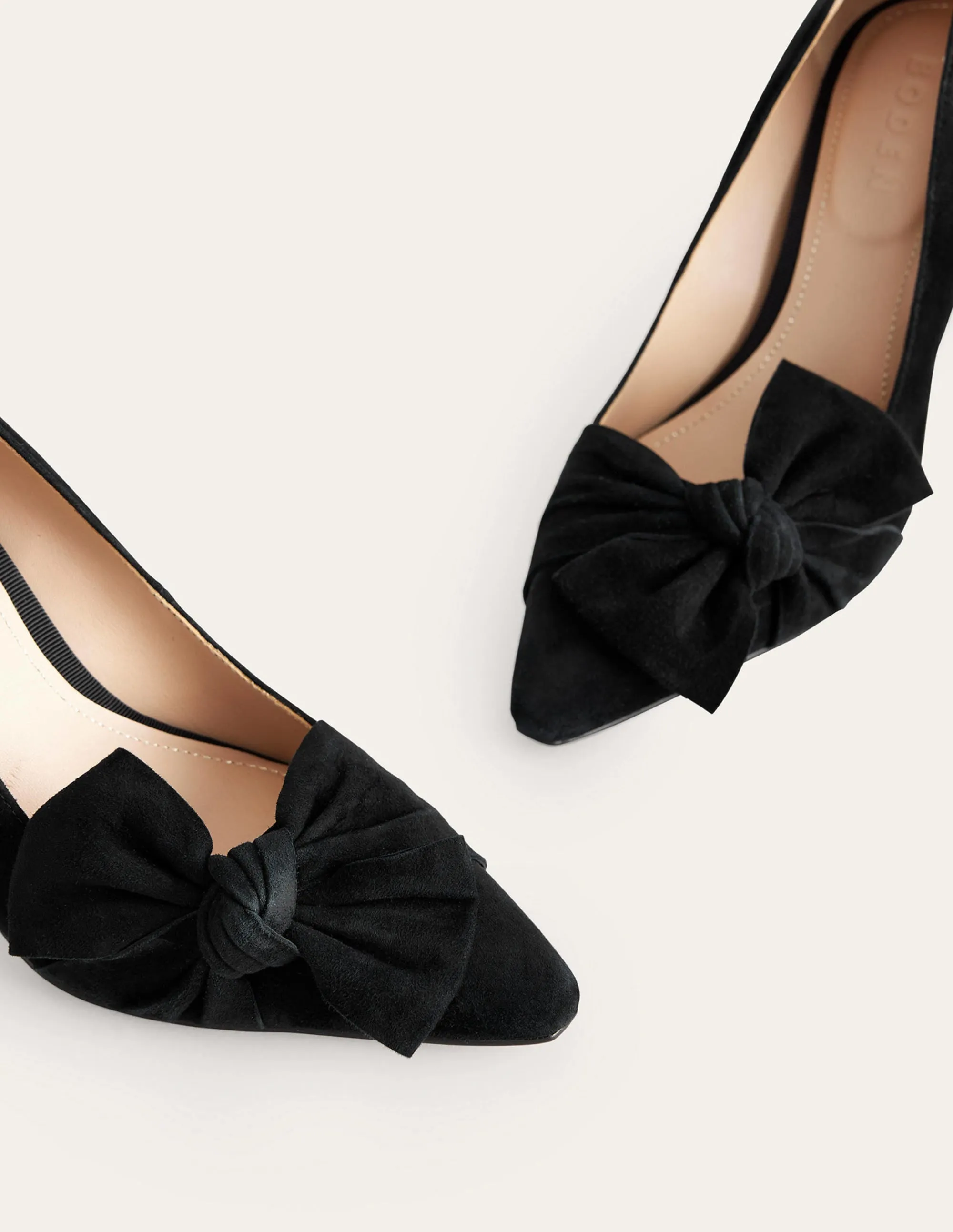 Suede-Bow Heeled Courts-Black Suede